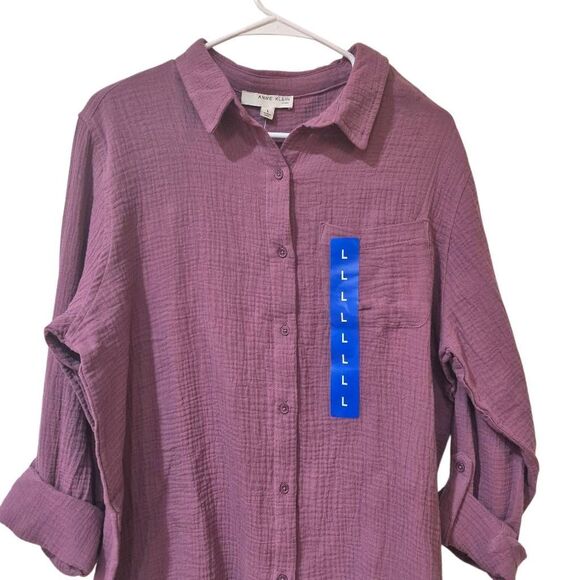 Anne Klein Women's Plum Cotton Gauze Button Down Shirt NEW NWOT - Picture 5 of 14